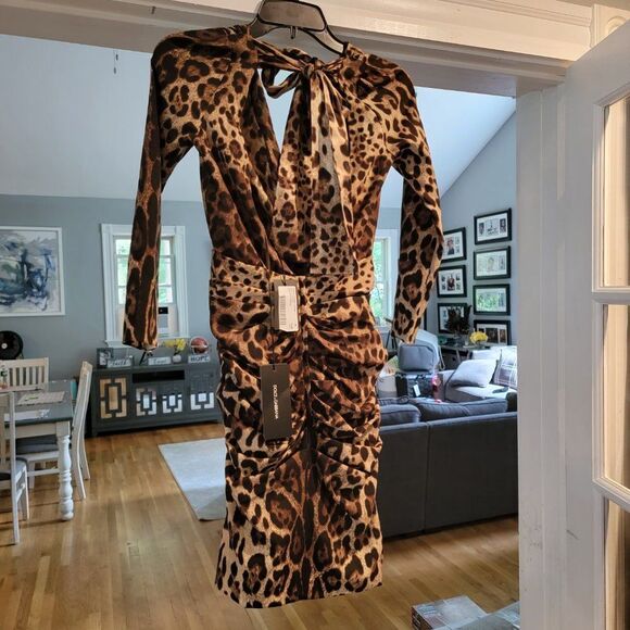 DOLCE & GABBANA Leopard-print Silk Charmeuse Minidress In Brown - Picture 12 of 16